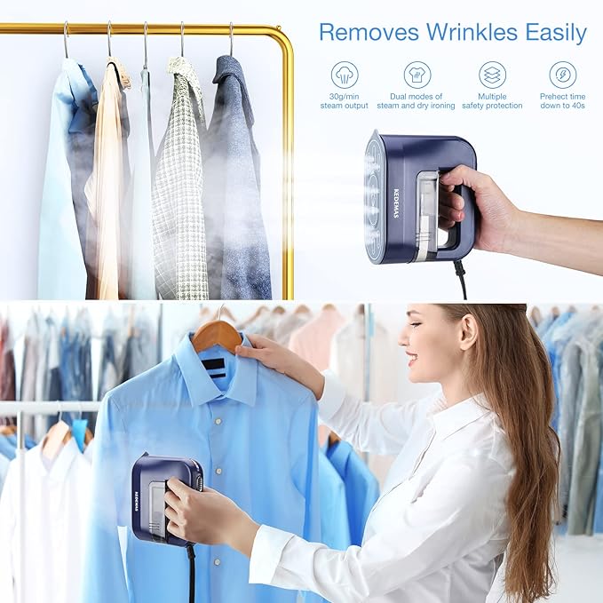 Steamer Iron for Clothes,Portable Travel Mini Iron,1300W Powerful Garment Steamers,Horizontal, Vertical and Dry Ironing 4 in 1, 40s Fast Heat-up(Dark Blue)