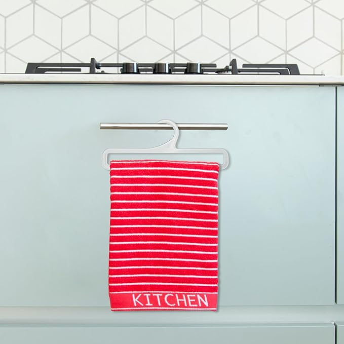 50Pcs Tea Towel Hanger for Retail Display, 7.7" Long White Multifunctional Plastic Hangers Storage Racks for Sock Storing Hanging Legging Scarf Clothes Wardrobe Ties Shawls Rings Belts Scarves