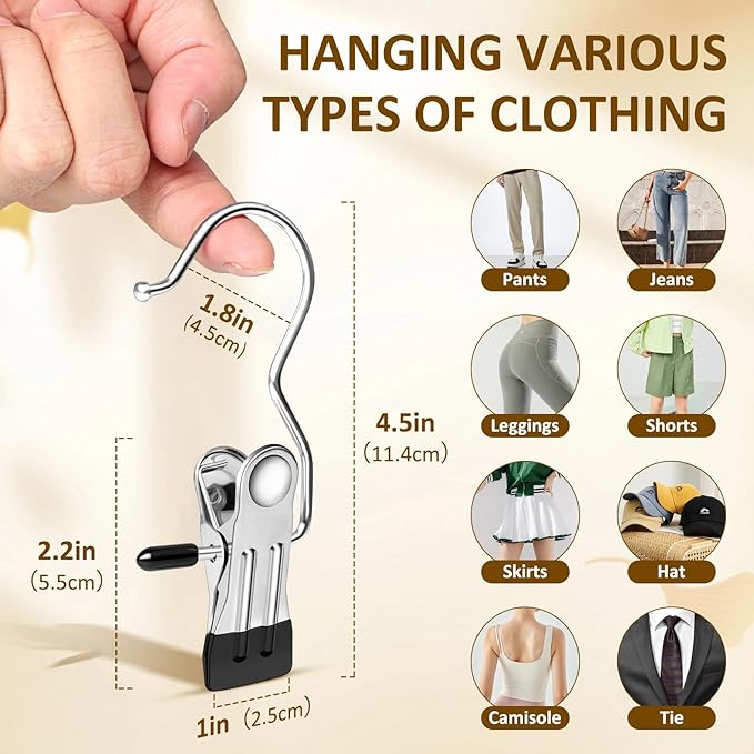 Leggings Organizer for Closet, Portable Pants Hangers for Travel, 20 PCS Hanging Clips with Non-Slip Rubber Coated, Space Saving Closet Organizers and Storage for Boot Hats Shorts Jeans