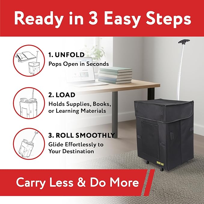 dbest products Bigger Smart Cart, Black Collapsible Rolling Utility Cart Basket Grocery Shopping Teacher Hobby Craft Art