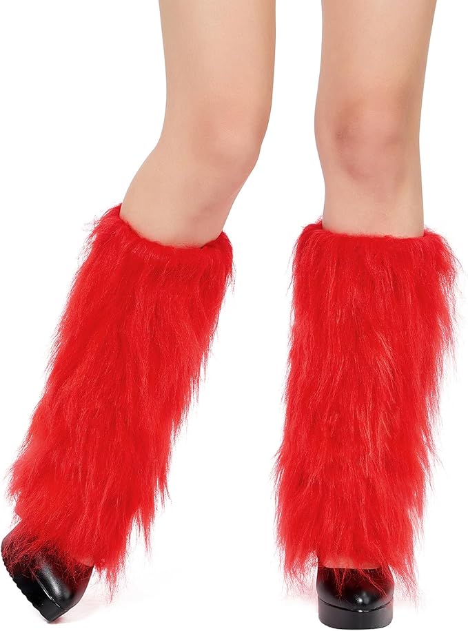Zando Furry Faux Fur Leg Warmers for Women - Soft Fluffy Legwarmer Winter Boot Cuffs Covers for Daily Halloween Santa Costume