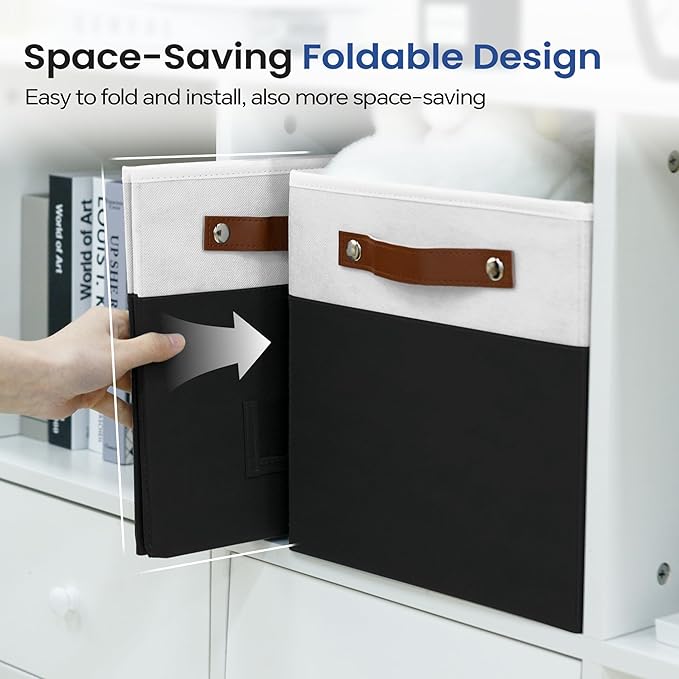 6-Pack Storage Cubes with Handles & Label Holders Basket, Closet Cube Home Organizer Bins(White/Black, 10.5 x 10.5 x 11 inch)