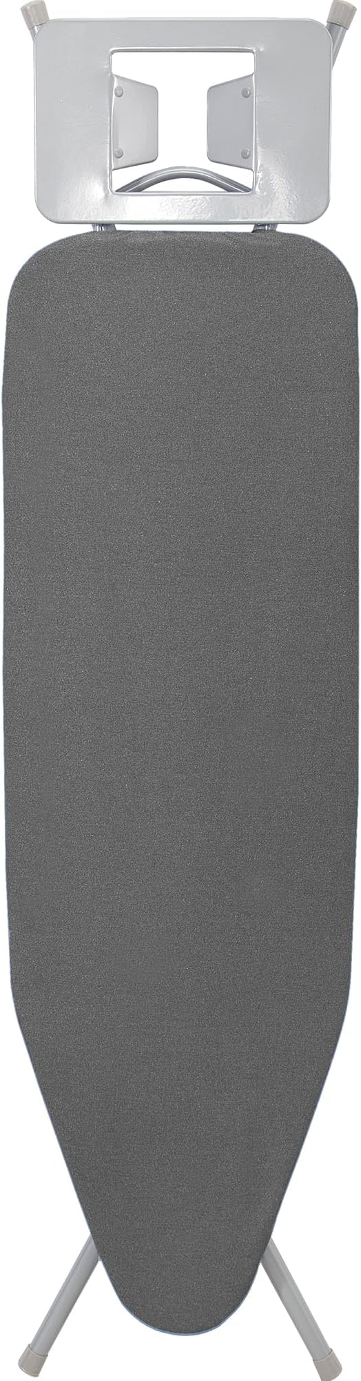 STO STO Ironing Board 45" x 14" with Iron Holder, Adjustable Height 29" to 36", Full Size Foldable Iron Board with Silver Coated Cotton Removable Cover, Sturdy Steel Frame and Legs, Gray