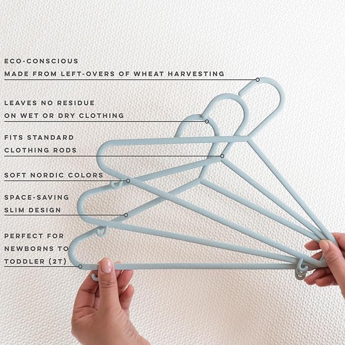 3 Sprouts Wheat Straw Plastic Hangers - 30-Pack Eco-Conscious Toddler Hangers for Child & Baby Clothes, Coats - Kid Closet Hanger Ideal for Small Girls, Boys, Children & Kids - Speckled Blue