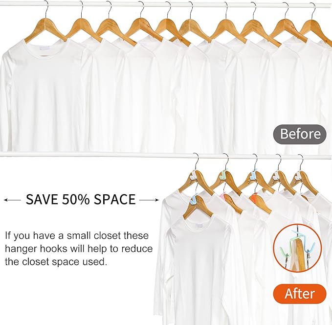 SLMT Space Saving Hanger Extender Hooks - 50PCS Closet Organizer for Plastic, Velvet, Wooden, Wire & Heavy Duty Hangers