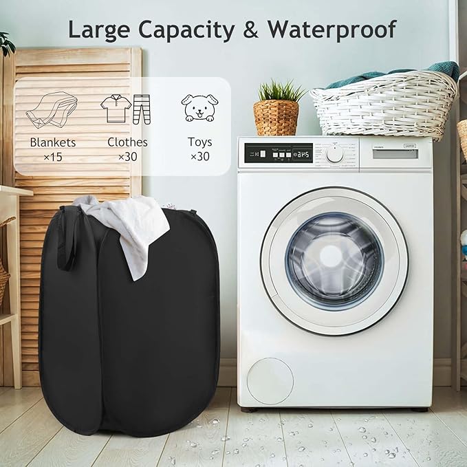 Upgraded Polyester Pop-up Laundry Hamper, 70L(18.5 Gal) Quality Laundry Basket with Durable Handles Solid Bottom High Carbon Steel Frame and Side Pocket, Easy to Open and Fold Flat for Storage