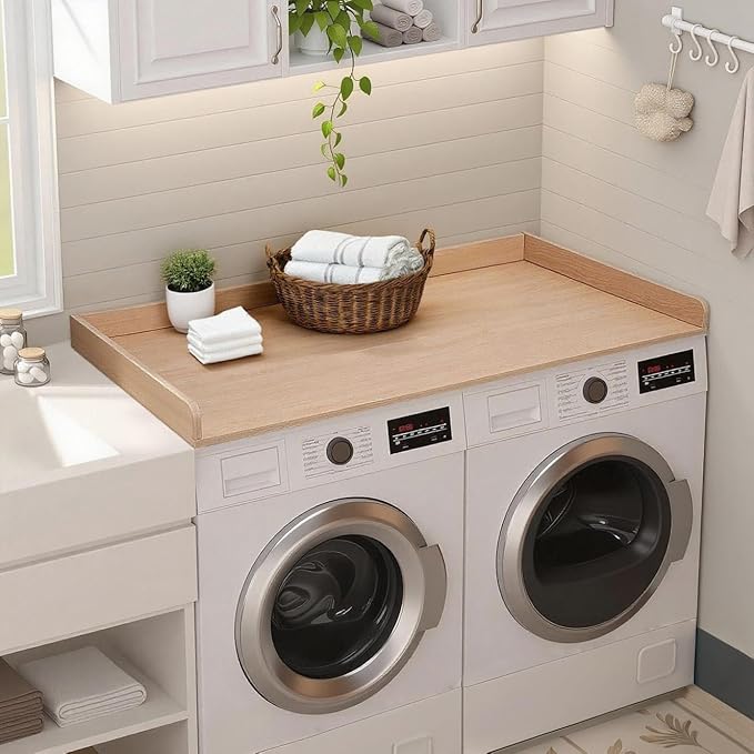 Washer Dryer Countertop Cover 54x27.5 Inch - Wood Laundry Table Top Organizer for Washing Machine & Dryer Set with Protective Edge, Heavy Duty Shelf (Oak)