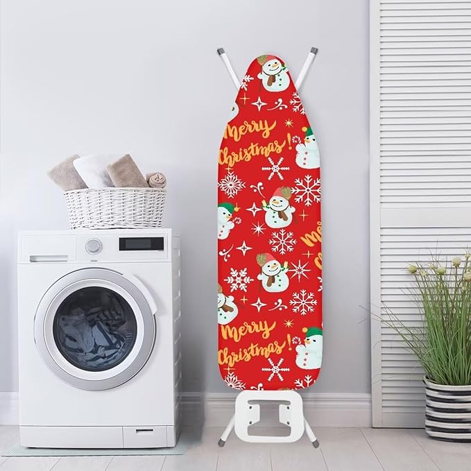 Christmas Snowmen Snowflake Full Size Ironing Board Cover Scratches-Proof Heat Reflective Premium Fabric Cover with Cozy Nose Pocket Suit for Extra Wide 15 x 54 Ironing Boards Decor