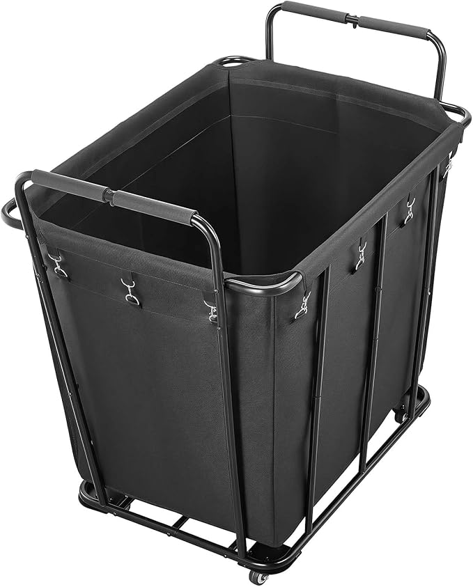 VEVOR Laundry Cart, Rolling Grocery Utility Cart with Waterproof Liner & Swivel Wheels, 260 LBS Large Load Capacity, Heavy Duty Shopping Basket for Laundry, Shopping, Camping, Grocery, Luggage, Black