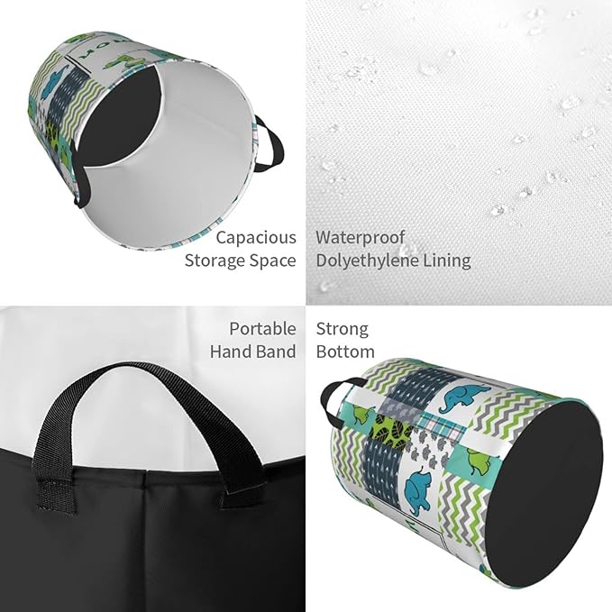 Jungle Animal Customized Laundry Basket with Name Collapsible Waterproof Organizer Bin Laundry Hamper with Handle for Clothes Toys Bedroom.