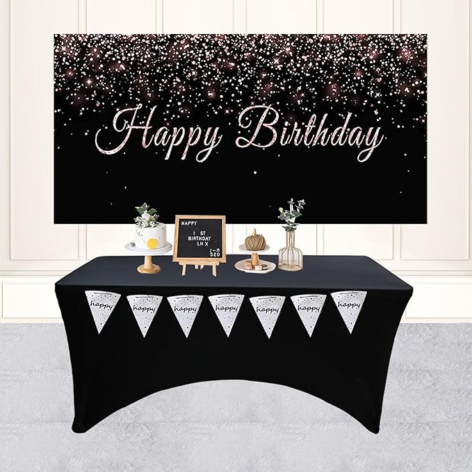4 Pack - Elegant Black Stretch Spandex Table Cover (48Lx24Wx30H Inches), Non-Iron Fitted Tablecloth for 4-Foot Rectangular Folding Tables -Ideal for Banquets, Weddings & Festivals