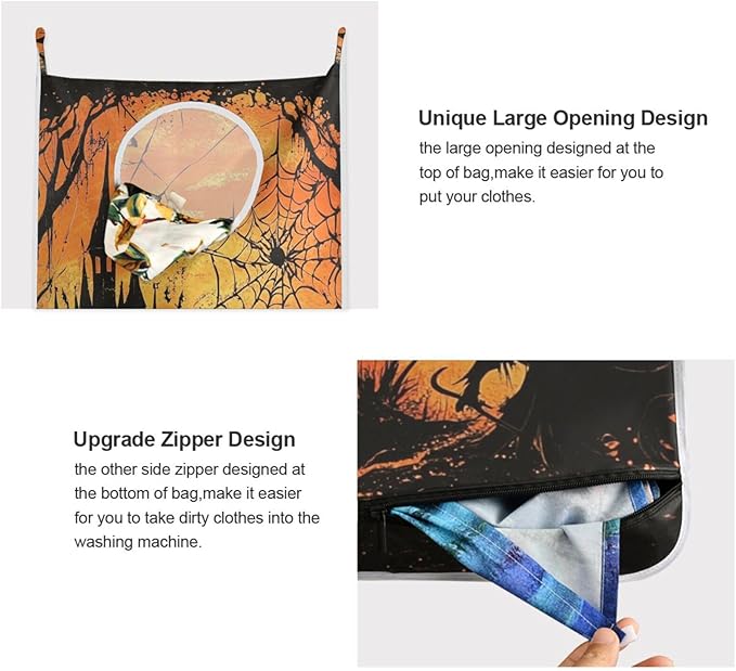 Witch Castle Halloween Door Hanging Laundry Hamper Bag with Free Adjustable Stainless Steel Hooks Dirty Clothes Hamper Extra Large Over the Door Laundry Hamper 29.5X20inch 1 PCS