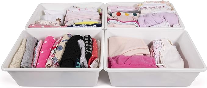 Humble Crew Toy Storage Bins for Kids, Set of 4, White, Large - Sturdy, Colorful Plastic Storage Bins for Classroom, Playroom, Nursery, and More - Premium Toddlers Toy Organizer Bins
