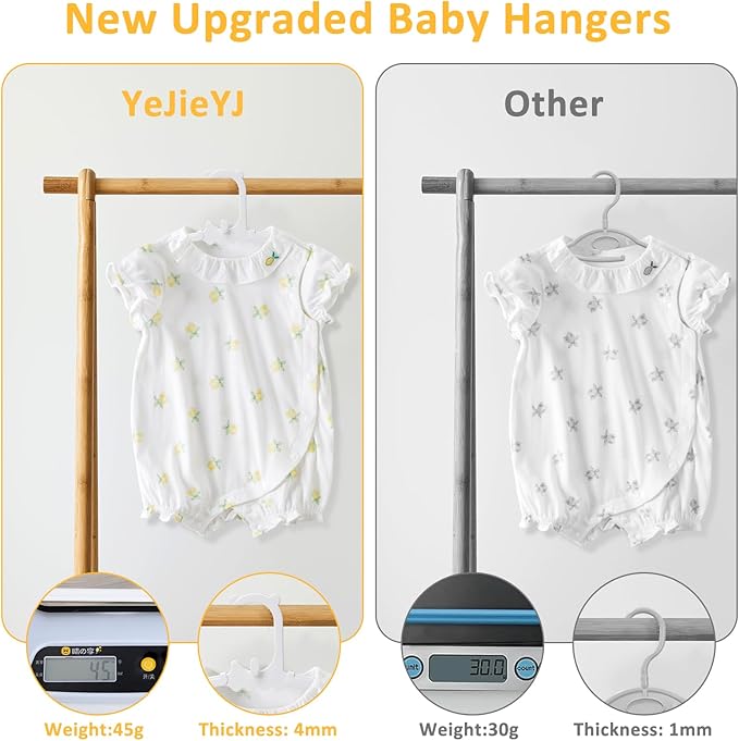 50 Pack Baby Clothes Hangers with 16 Clips, 11-15 inch Adjustable Kid Hanger, Multifunctional Children Hanger for Girl Boy Toddler Kids Child(White)