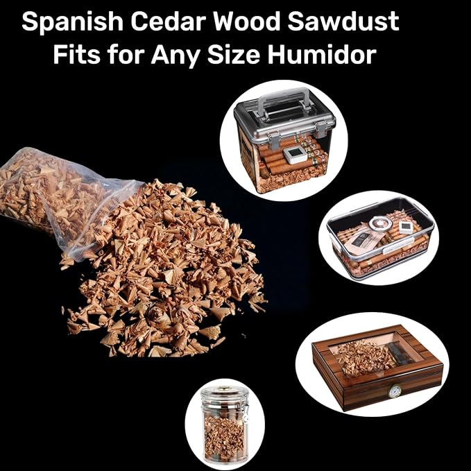 Spanish Cedar Wood Shavings for Cigar Humidor, Cigar Box, Cedar Wood Chips for Cigar Alcoholization, Humidor Accessories for Cigar Storage (Sawdust, 1.75oz)