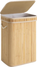 StorageWorks Laundry Hamper with Lid, Foldable Bamboo Laundry Basket, Clothes Hamper with Handles, Organizer and Storage for Laundry Room, Bedroom, Dorm, Natural