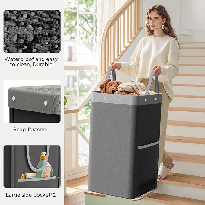 JYPS Laundry Basket With Wheels, 150L Large Rolling Hamper W/Metal Frame & Removable Bag, Waterproof Oxford Fabric, 2 Side Bags, Dirty Clothes Storage Cart For Laundry Room, Dorm, Bedroom