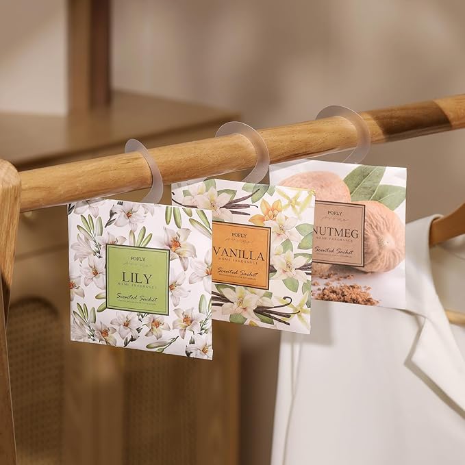 12 Pack Large Lily Scented Sachets – Hanging Closet & Drawer Deodorizer & Air Freshener, Long-Lasting Aroma