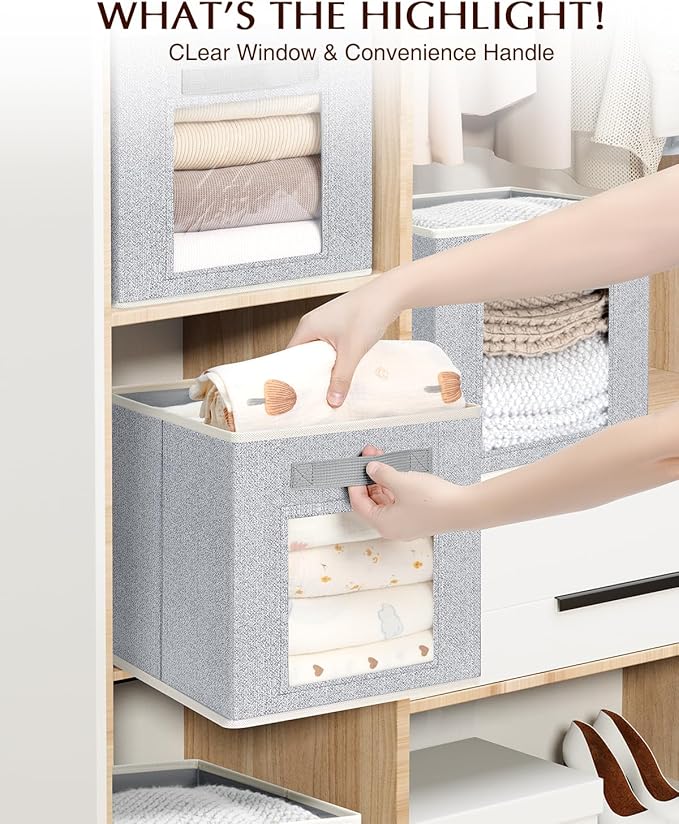 Linen Closet Organizers and Storage - 6 Pack Cube Storage Bins with Handle, Fabric Storage Bins for Shelves, 11 inch Bins for Organization, Cubes Organizer for Home, Blended