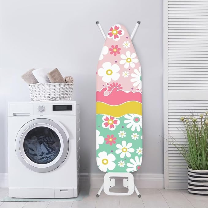 Daisy Floral Ironing Board Cover with Elastic Edge Table Top Ironing Board Cover Extra Wide Iron Board Cover Easy to Install Ironing Accessories 54x15 inches