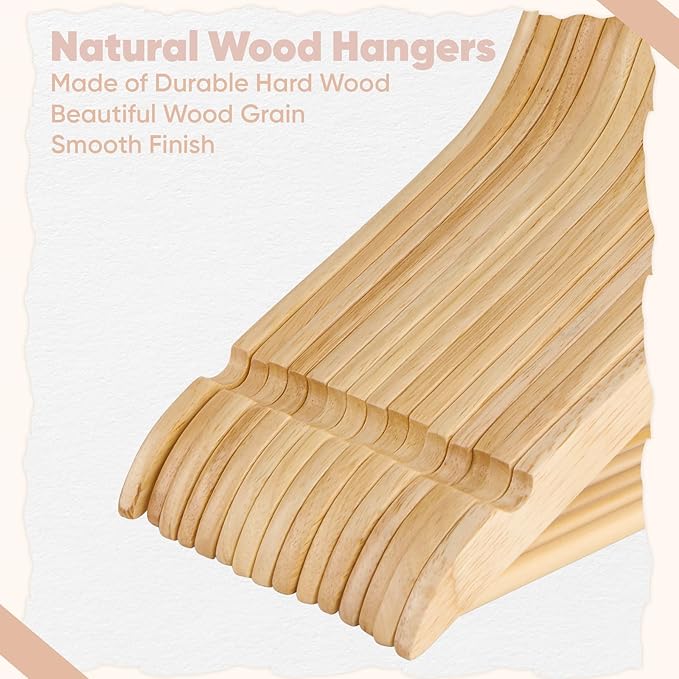 FairyHaus Wooden Hangers - 20 Pack, Natural Wood Hangers with 360 Swivel Hook and Notches, Slim & Lightweight Wooden Hanger for Clothes, Coats, Suits & Jackets