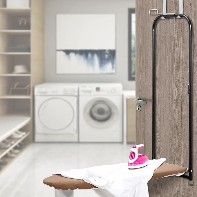 Seiritex Small Ironing Board Cover 13 x 37 inch, Fits Over The Door Ironing Board, Heat Reflective Thick Padding with Hook and Loop Fasteners, 3 Layers Iron Board Cover (Brown)
