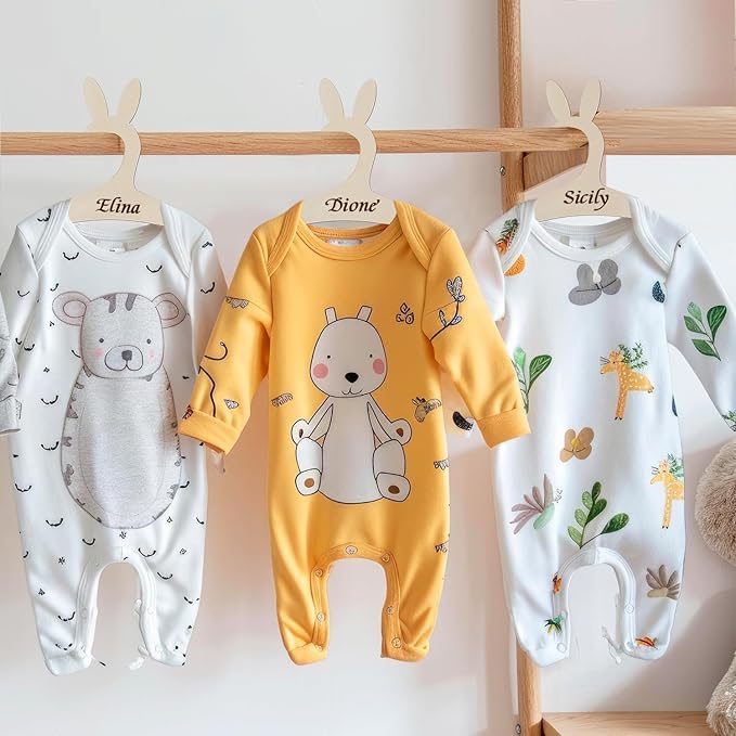 20 Pack Wooden Bunny Ears Newborn Baby Girl Boy Hangers for Nursery, 9 Inch Kids Toddlers Children Infant Hangers for Baby Shower Crate Closet Clothing Storage