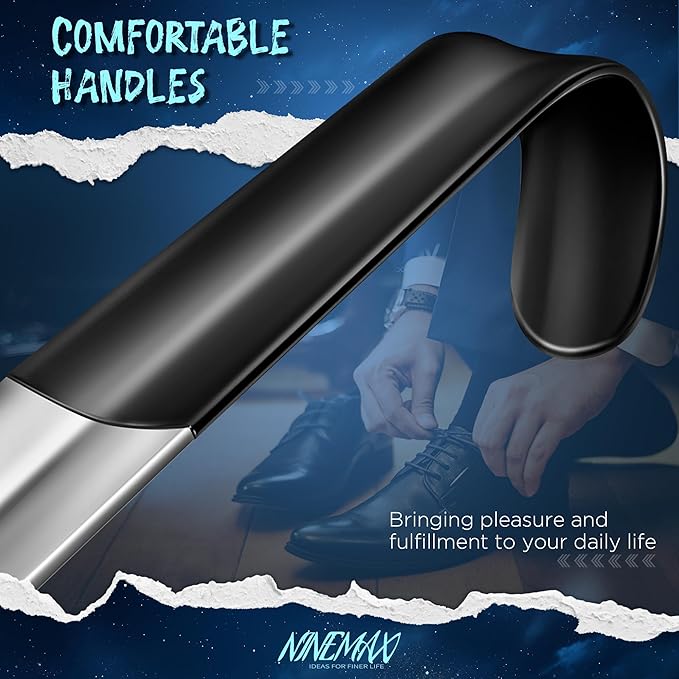NINEMAX Shoe Horn Long Handle for Seniors Men Women, Metal Long Shoehorn Boot Horn, Stainless Steel Shoe Spoon Helper 16.5''(Pack of 1)
