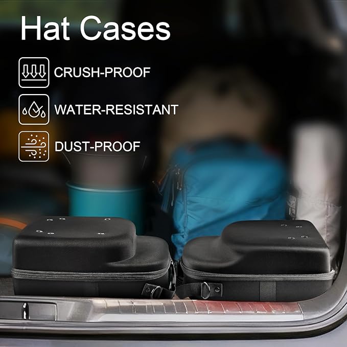 2 PCS Hard Hat Travel Cases for Baseball Caps - Crush Proof Cap Carrier for 10 Hats, Hat Storage Organizer with Adjustable Shoulder Strap, Trolley Sleeve and Handle, for Travel & Home Use