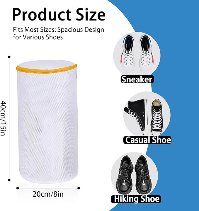 Shoe Washing Machine Bag, Laundry Shoe Bag for Washer and Dryer, White Sandwish Mesh, 2L(8x15in)