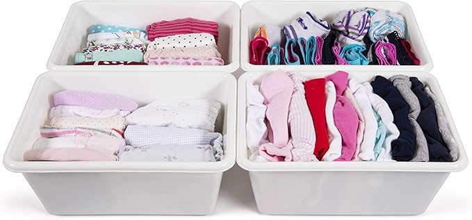Humble Crew Toy Storage Bins for Kids, Set of 4, White, Small - Sturdy, Colorful Plastic Storage Bins for Classroom, Playroom, Nursery, and More - Premium Toddlers Toy Organizer Bins