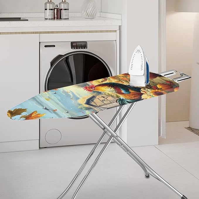 Farm Rooster Ironing Board Cover, Resist Scorching and Staining, 15x54 Heavy Duty Iron Pad Covers Standard Boards with Elastic Edges