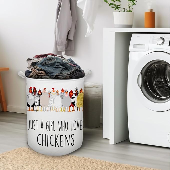 Chicken Gifts for Girls Laundry Basket, Farmhouse Chicken Rooster Waterproof Collapsible Laundry Hamper Dirty Clothes Storage Toy Bin Organizer for Bathroom Bedroom Nursery Girls Kids Room