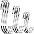 18 Pack Heavy Duty S Hooks for Hanging, Variety Sizes 6 PCS Large 4"/ 6 PCS Medium 3"/ 6 PCS Small 2.4" Pot Rack Hooks, Metal S Shaped Hanger Hooks for Hanging Jeans Pans Cups Plant Basket
