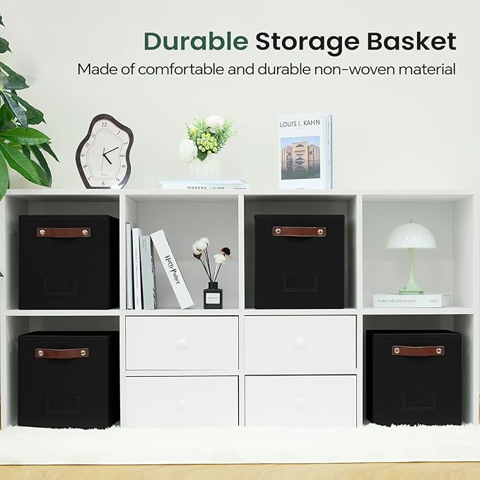 6-Pack Storage Cubes with Handles & Label Holders Basket, Closet Cube Home Organizer Bins(Black, 10.5*10.5*11 inch)