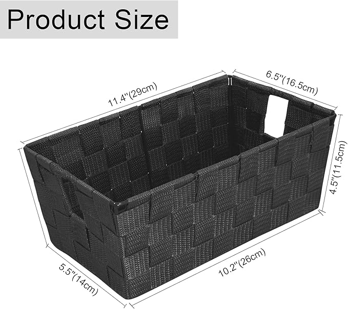 Storage Baskets for Organizing, Woven Organizer Baskets for Shelves, Small Strap Shelf Baskets for Bathroom Storage, Grey, Set of 4