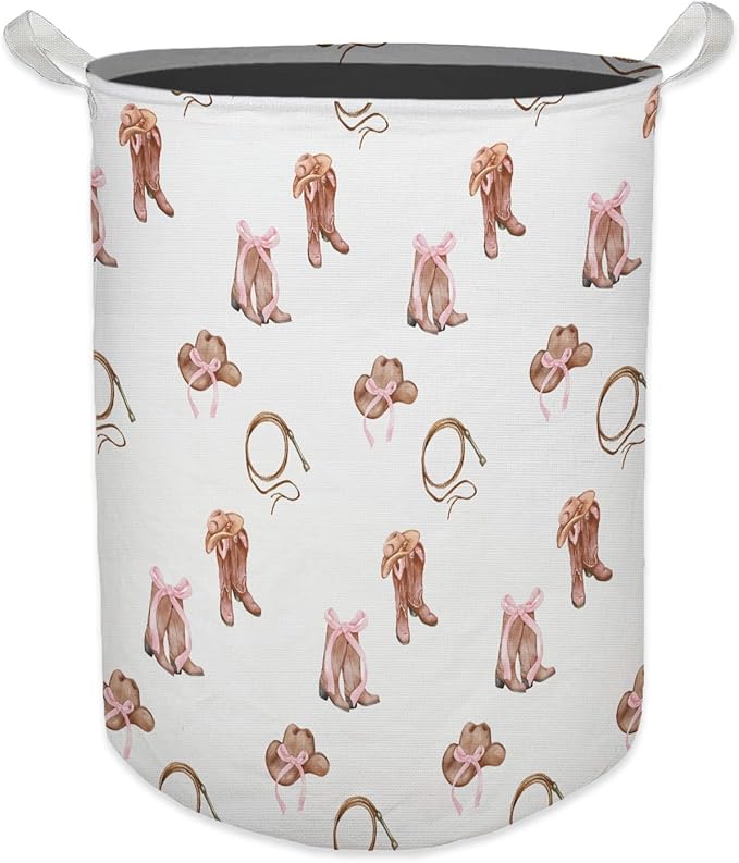 Western Rodeo Bow Cowgirl Laundry Basket, Toybox for Girls Room, Western Laundry Basket Hamper Waterproof Collapsible Clothes Toys Storage Bin Organizer for Bedroom Bathroom Girls Room Dorm