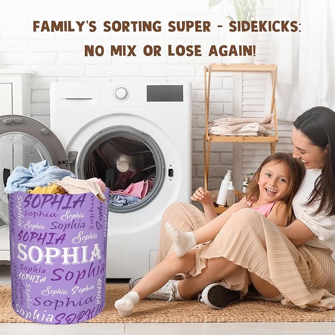 Custom Name Laundry Hamper, Personalized Laundry Basket with Name for Baby Boys Girls, Customized Collapsible Dirty Clothes Hamper Storage with Handles for Bedroom Bathroom Dorm Room Decor
