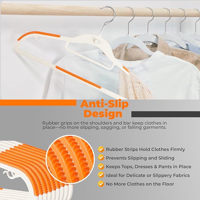 Plastic Hangers 50 Pack, Cascading Slim Space Saving Clothing Hangers with 360° Rotating Hook, Non Slip Clothes Hangers for Sweater Shirt, Heavy Duty Coat Hanger with Inner Hook for Closet, White
