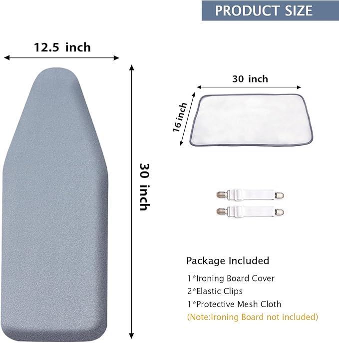 SheeChung 12.5"x32" Small Table Top Ironing Board Cover and Pad,Fits Mini Ironing Board,Extra Thick Padding,Elastic Cord&Fasteners,Heat Resistance(Ironing Board Not Included)