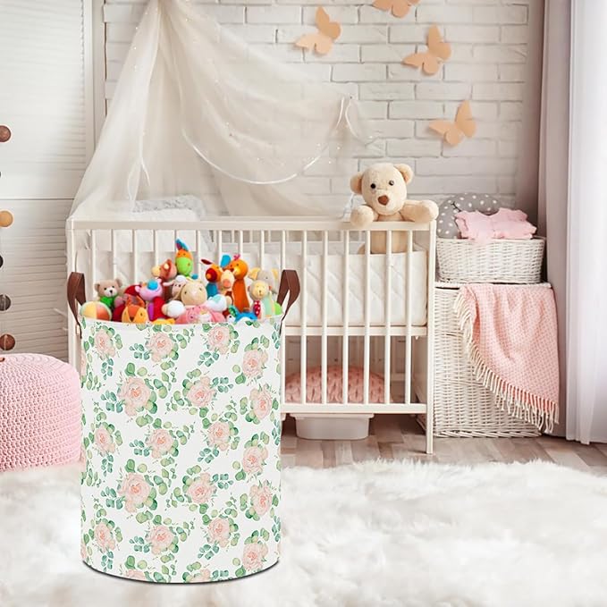 19.7" Laundry Basket,Kids Dirty Clothes Hamper,Waterproof Toys Storage Bin,Room Decor,Gift Baskets,Nursery Hamper(Watercolor Rose)
