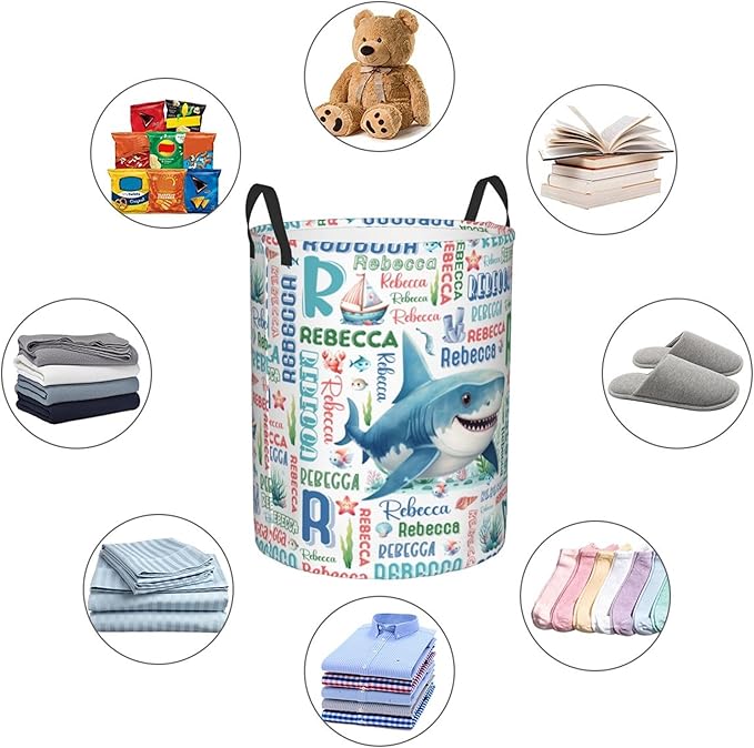 Personalized Shark Laundry Basket For Baby Kids Boys Girls Adult Custom Hamper Basket With Name For Bathroom Bedrooms Collapsible Baby Laundry Basket, Dirty Clothes Hamper With Handles