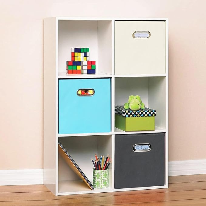 Fabric storage bins Cubes, Fabric Cube Organizer with Handle, Foldable Cube Bins for Cloth or Accessary Storage, 11x11x11, Set of 8, (Creamy White)