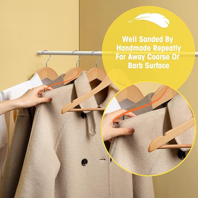 Wooden Hangers 10 Pack,Heavy Duty Wood Coat Hangers,with 360-degree Hook，Smooth Finish Wooden Clothes Hangers with Non Slip Pants Bar, Sturdy Clothes Hangers for Shirts,Suit,Natural