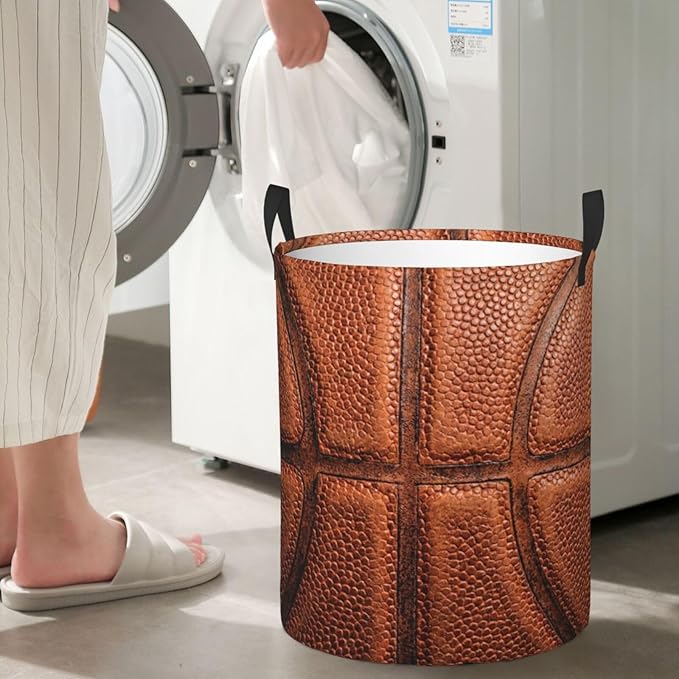 Basketball Round Laundry Hamper Basket Ball Texture Storage Basket Toys Clothes Organizer Bin For Home Bathroom Bedroom Dorm Nursery, 62l