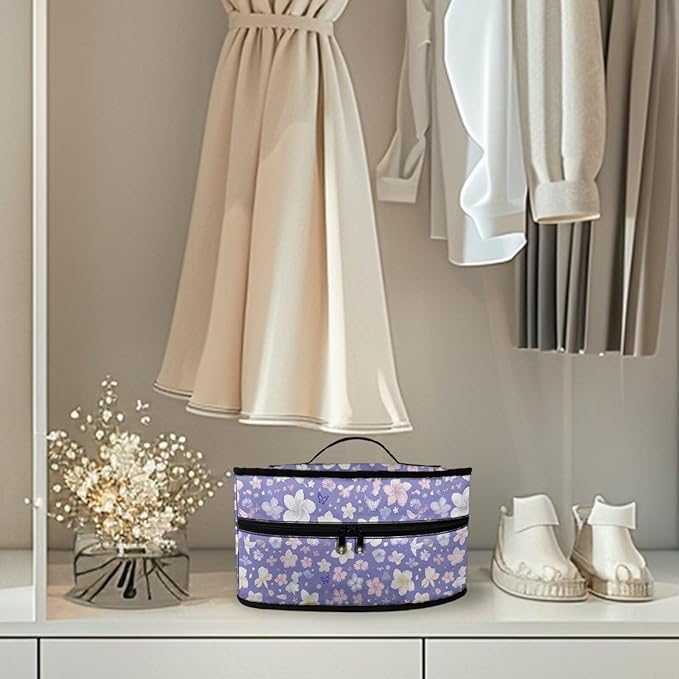Purple White Floral Iron Portable Storage Bag for Travel Fade Resistant Protective Carrying Bags Compatible with Full-size Irons with Handle Zippered Bag Case Only
