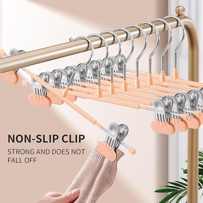 HUADYMEET 20 Pack 14Inch Pants Hangers with Wide Clips,Metal Trouser Hanger for Jeans.Space Saving Skirt Hangers Heavy Duty Non-Slip Adjustable Clothes Shorts Hanger for Women,Men,Coral Pink