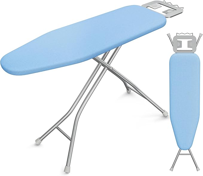 Yaheetech Foldable Ironing Board, Heavy Duty Iron Board with 9 Adjustable Heights, 4 Layer Cover and Safety Iron Rest, 52X14 Compact and Space Save Iron Board for Home Laundry Room Use, Blue