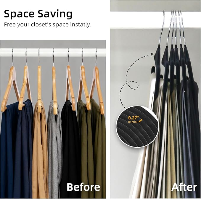 Velvet Pants Hangers, 20 Pack Non-Slip Open Ended Hangers with 360° Swivel Hook Slim Space Saving Jeans Hangers for Pants, Scarves, Ties, Towels, Black