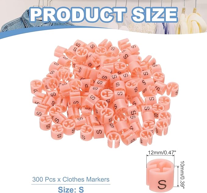 PATIKIL 300 Pcs Clothes Hanger Markers S Fit Rod Garment Size Tag Hanger Clips Round Color Coding Label for Clothing, Pink